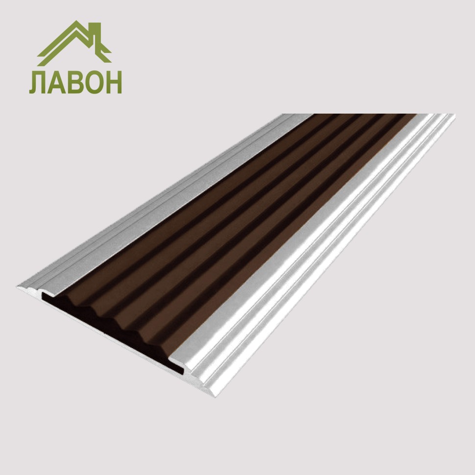Противоскользящая полоса-порог Стандарт 40 мм анодированная матовое серебро, цвет вставки темно-коричневый 1 метр