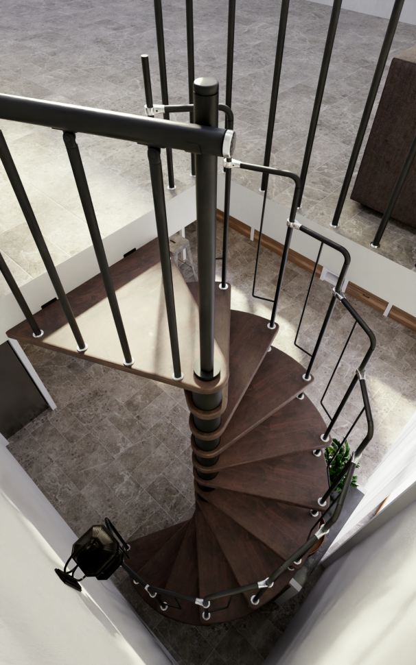 Винтовая лестница Spiral Loft Black D140, левая. Проём 1430×1430 мм, высота 2520–2760 мм. Бук сращенный.