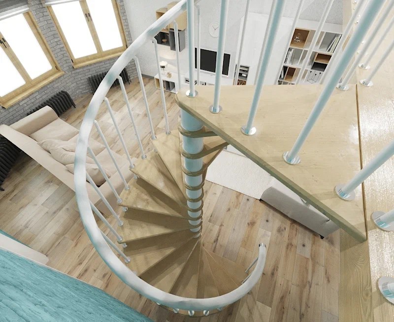 Винтовая лестница Spiral White D140, правая. Проём 1430×1430 мм, высота 2520–2760 мм. Дуб сращенный.
