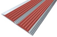 Анодированная полоса с двумя вставками против скольжения 70 мм/5,5 мм 1,5 метра матовое серебро, цвет вставки красный