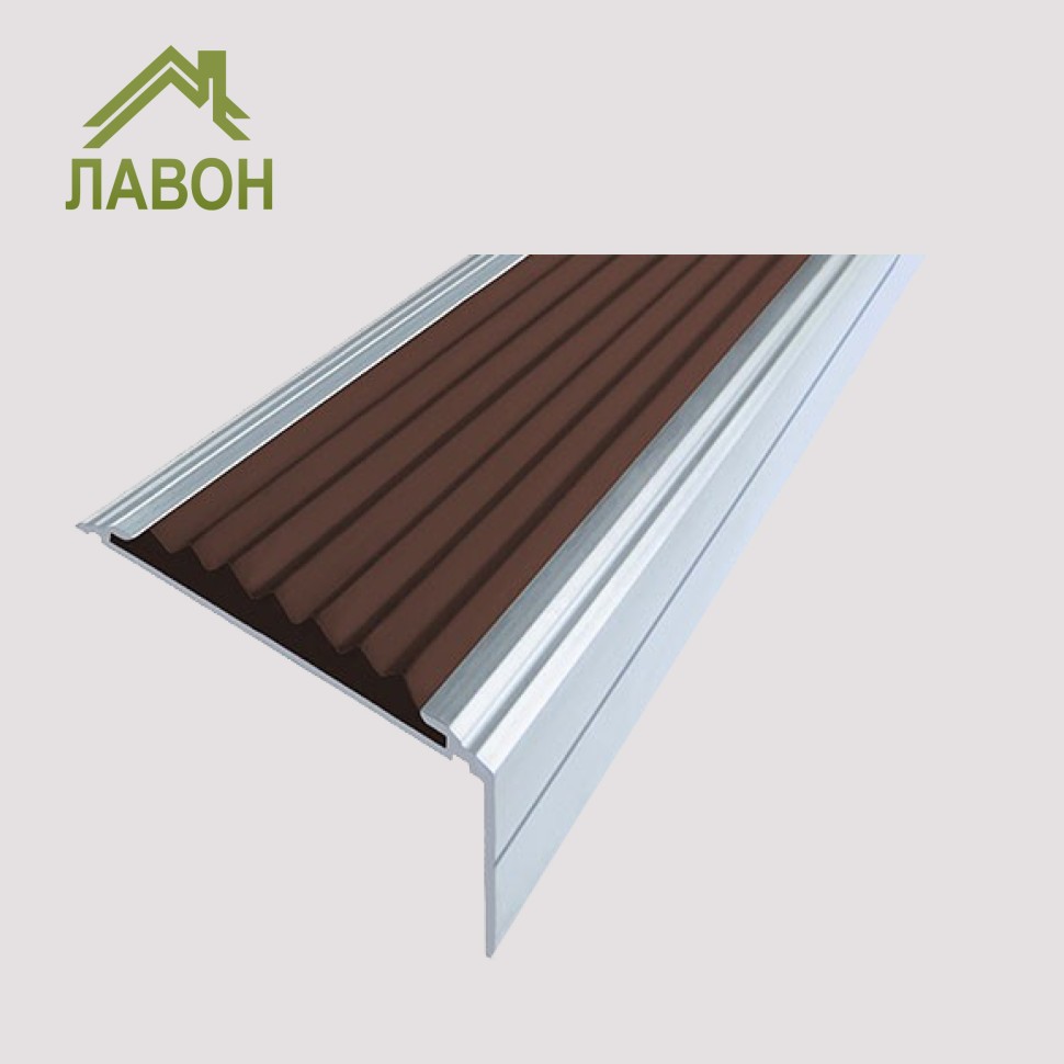 Анодированный алюминиевый угол-порог Премиум 50 мм матовое серебро, цвет вставки коричневый 1,5 метра