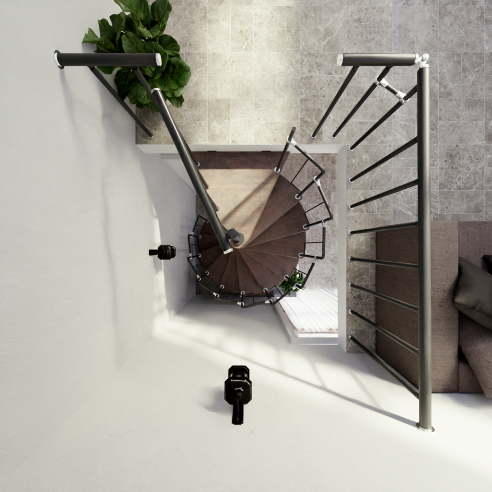 Винтовая лестница Spiral Loft Black D140, левая. Проём 1430×1430 мм, высота 3150–3450 мм. Бук сращенный.