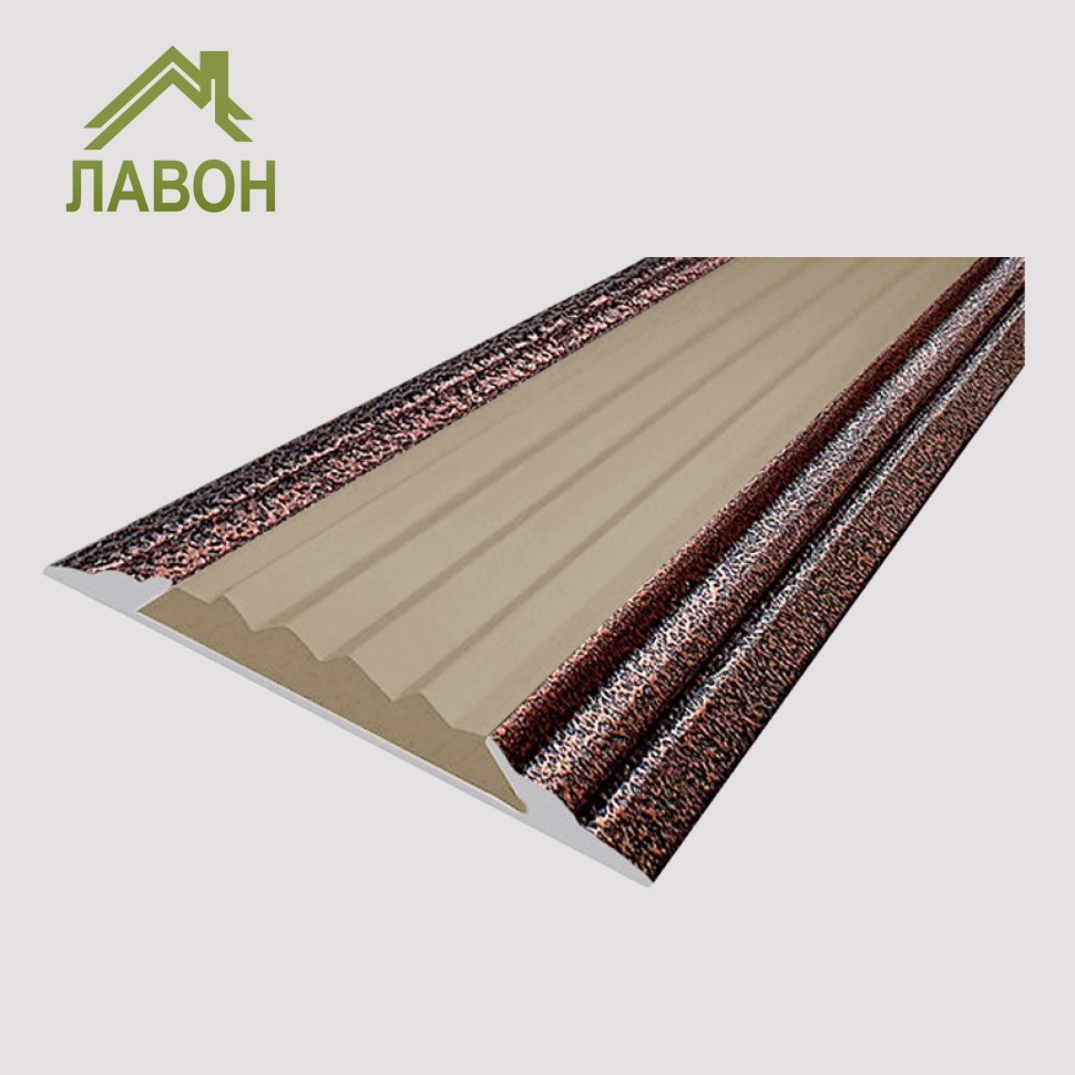 Алюминиевая окрашенная полоса 46 мм 2 метра "состаренная медь", цвет вставки бежевый