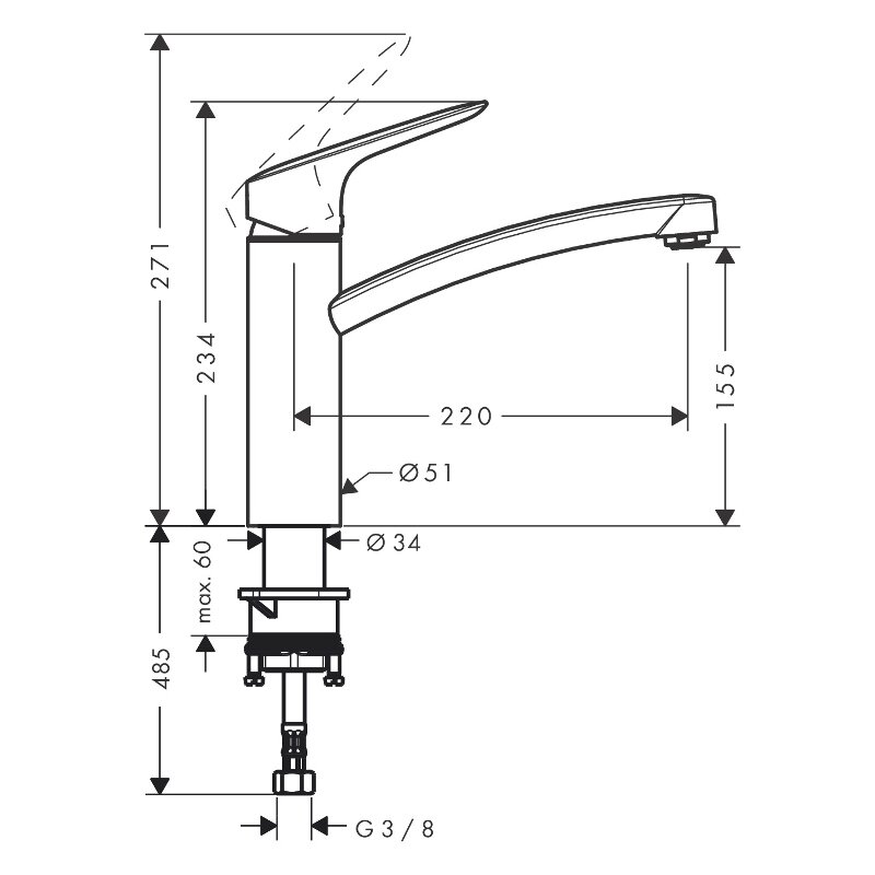 Кухонный смеситель HansGrohe 160 HG Logis однорычажный хром