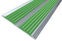 Анодированная полоса с двумя вставками против скольжения 70 мм/5,5 мм 1,5 метра матовое серебро, цвет вставки зеленый