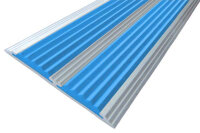 Алюминиевая окрашенная полоса с двумя вставками против скольжения 70 мм/5,5 мм глянцевый белый, цвет вставки голубой 1 метр