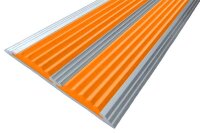 Анодированная полоса с двумя вставками против скольжения 70 мм/5,5 мм 1,5 метра матовое серебро, цвет вставки оранжевый