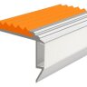 Самоклеющийся алюминиевый анодированный накладной угол-порог GlowStep-45 с светодиодной подсветкой 45 мм 2 метра матовое серебро  цвет вставки оранжевый