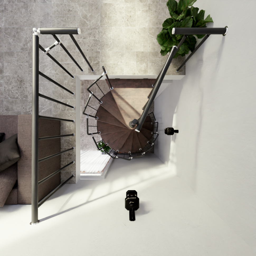 Винтовая лестница Spiral Loft Black D140, правая. Проём 1430×1430 мм, высота 2940–3220 мм. Бук сращенный.