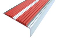 Алюминиевый окрашенный угол-порог с двумя вставками против скольжения 70 мм/5,5 мм/22,5 мм глянцевый белый, цвет вставки красный 1 метр