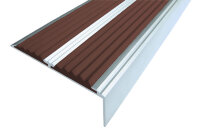 Алюминиевый окрашенный угол-порог с двумя вставками против скольжения 70 мм/5,5 мм/22,5 мм глянцевый белый, цвет вставки темно-коричневый 3 метра