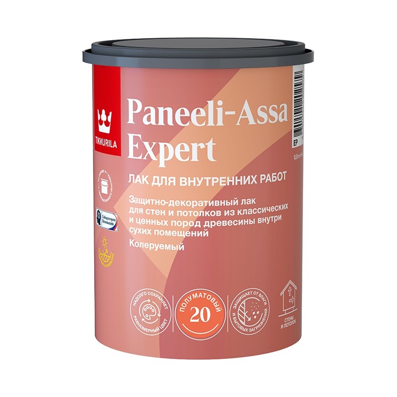 Лак в/д интерьерный для стен Tikkurila Panelli-Assa Expert ЕР п/мат. (0,9 л)