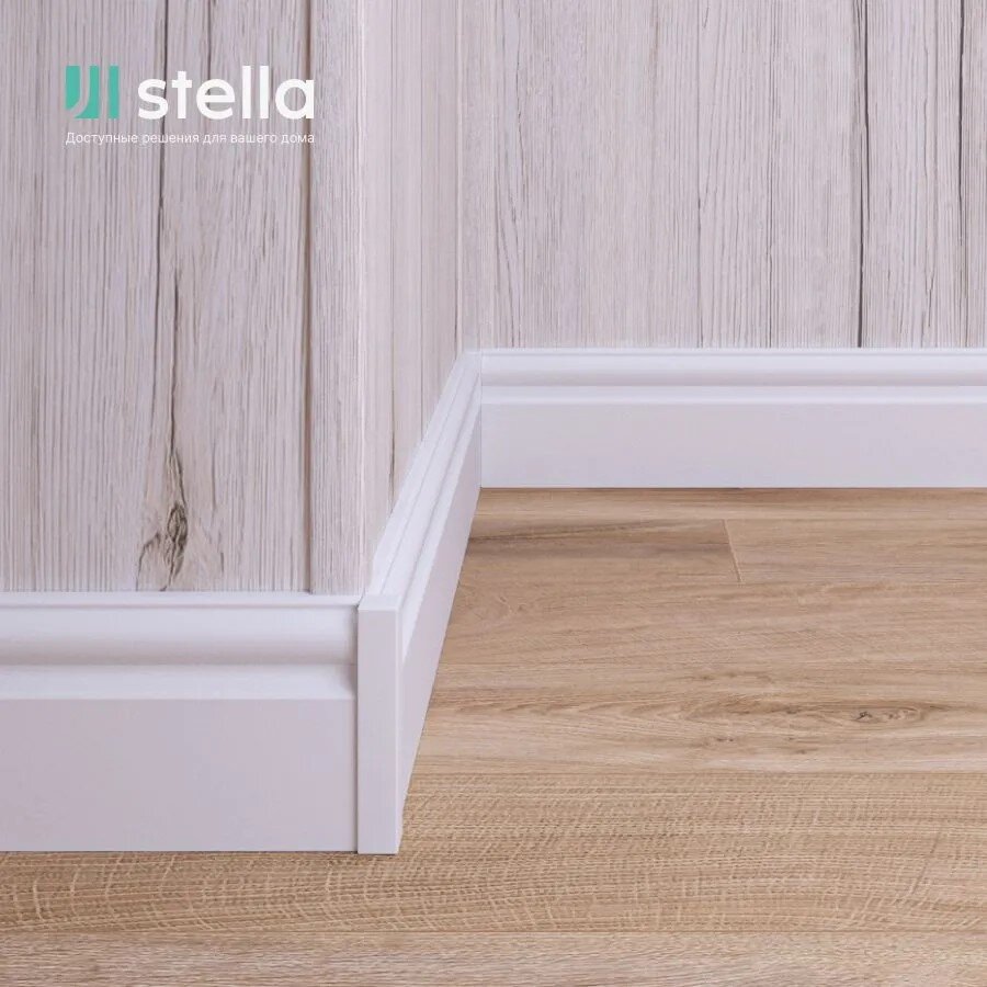 Напольный плинтус МДФ Stella  110С Белый (под покраску) 2000х110х16 мм. (упаковка = 4 штуки)
