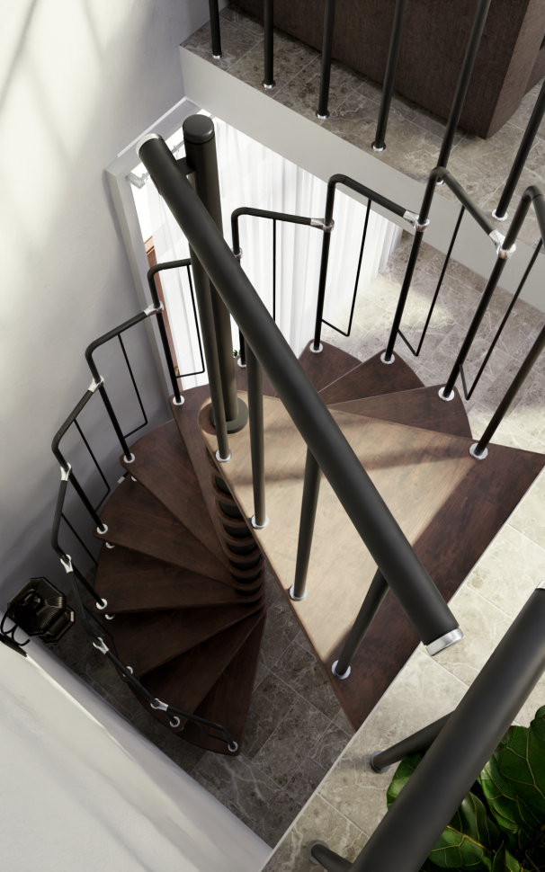 Винтовая лестница Spiral Loft Black D140, правая. Проём 1430×1430 мм, высота 2730–2990 мм. Бук сращенный.