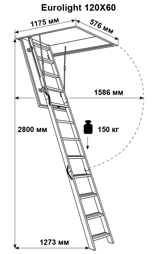 Лестница чердачная EUROLIGHT 120Х60 в картонной упаковке