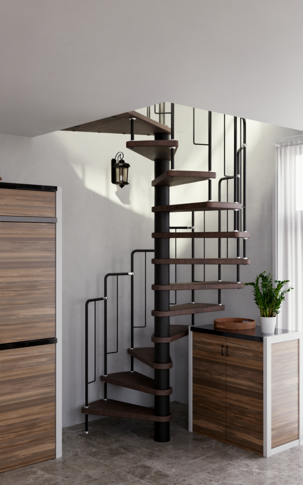 Винтовая лестница Spiral Loft Black D140, правая. Проём 1430×1430 мм, высота 3150–3450 мм. Бук сращенный.