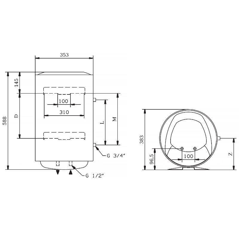 Водонагреватель электрический накопительный Ariston PRO1 R INOX ABS 30л круглый узкий нерж.сталь мех.упр-е