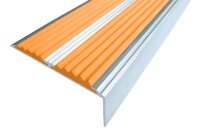 Алюминиевый окрашенный угол-порог с двумя вставками против скольжения 70 мм/5,5 мм/22,5 мм глянцевый белый, цвет вставки оранжевый 1 метр
