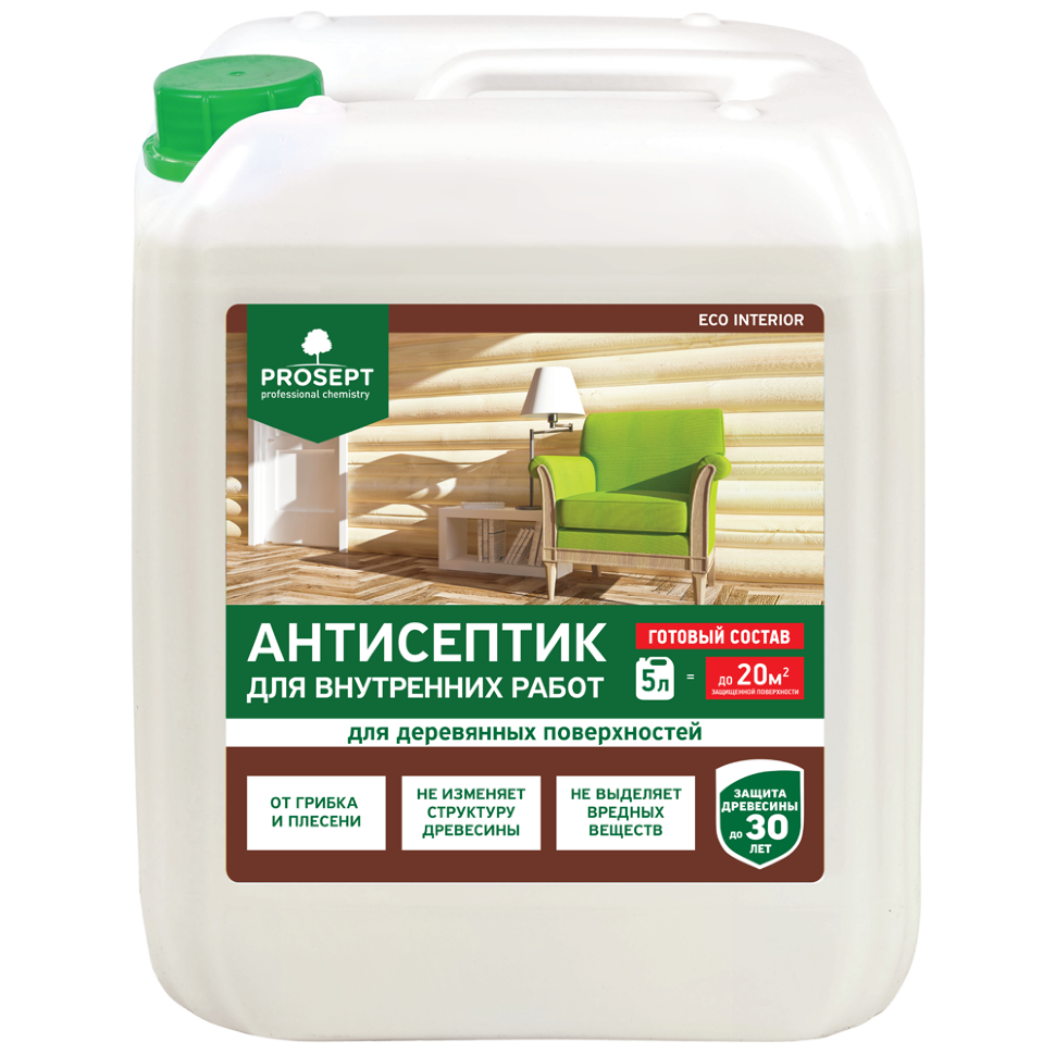 Антисептик для внутренних работ  PROSEPT ECO INTERIOR готовый состав / 5 л