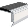 Самоклеющийся алюминиевый анодированный накладной угол-порог GlowStep-45 с светодиодной подсветкой 45 мм 2 метра матовое серебро, цвет вставки черный