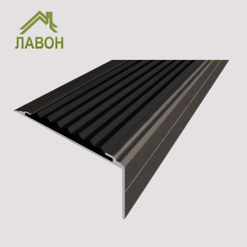 Анодированный алюминиевый угол-порог Премиум 50 мм матовый коньяк, цвет вставки черный 1,5 метра