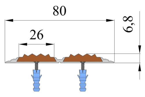 Противоскользящая полоса-порог с двумя вставками 80 мм/6,8 мм красная 1 метр