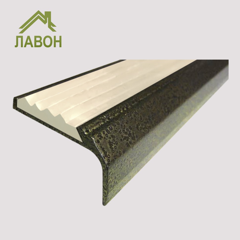 Противоскользящий накладной угол-порог 42 мм/23 мм 1.35 метра покрытие "состаренная бронза", цвет вставки бежевый