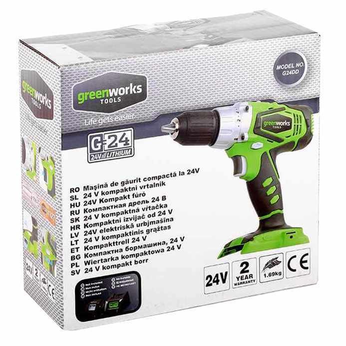 Дрель-шуруповерт аккумуляторная 24V GREENWORKS G24DDK2X