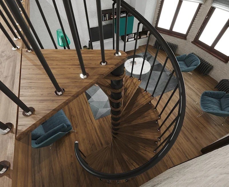 Винтовая лестница Spiral Black D160, левая. Проём 1630×1630 мм, высота 2520–2760 мм. Бук сращенный.