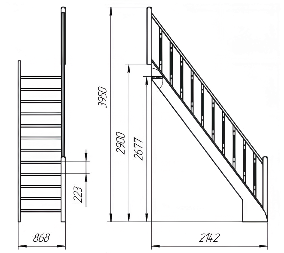 Лестница деревянная прямая ЛЕС-12