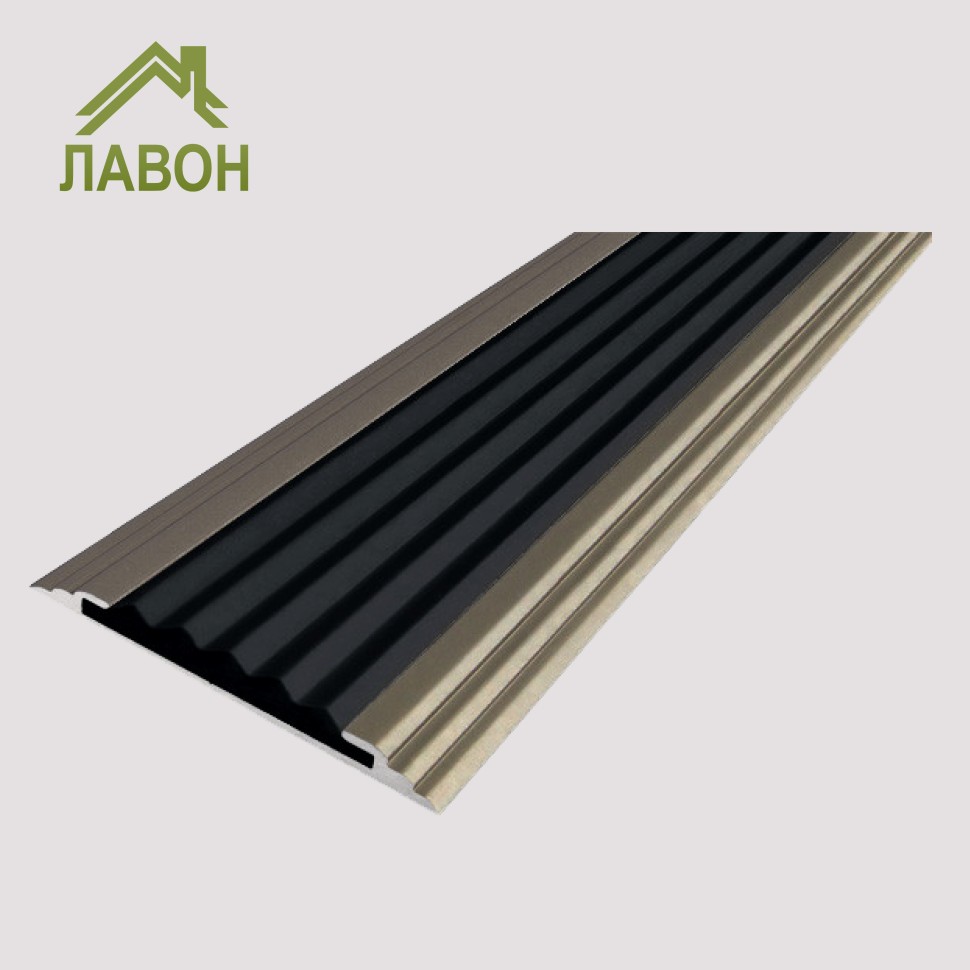 Противоскользящая полоса-порог Стандарт 40 мм анодированная матовый шампань, цвет вставки черный 1,35 метра