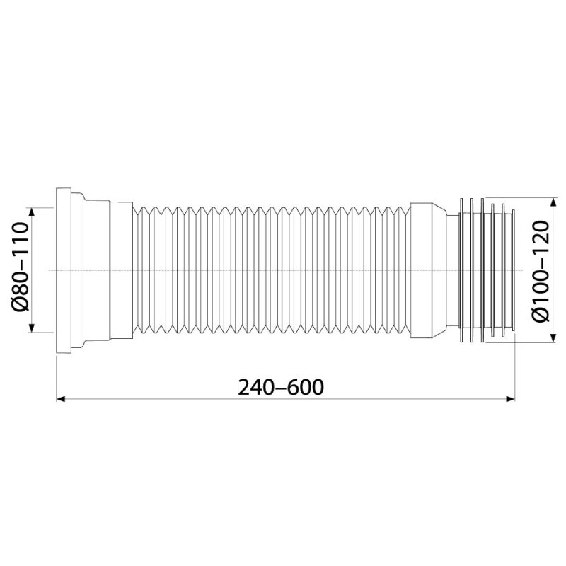Труба Alcaplast фановая L240-600 мм гофр. DN80/110 x 100/120 мм для выпуска унитаза