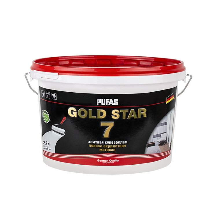 Краска акрилатная супербелая Pufas Gold Star 7 основа А мороз. (2,7 л)