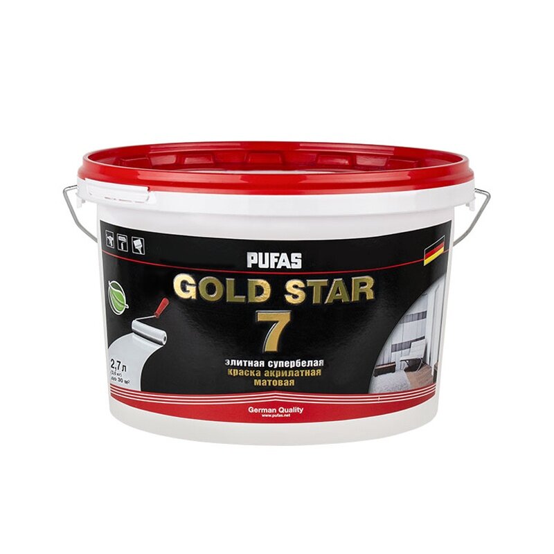 Краска акрилатная супербелая Pufas Gold Star 7 основа А мороз. (2,7 л)