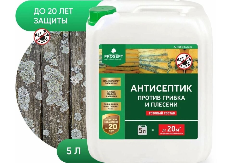Антисептик против грибка и плесени PROSEPT АНТИПЛЕСЕНЬ готовый состав / 5 л