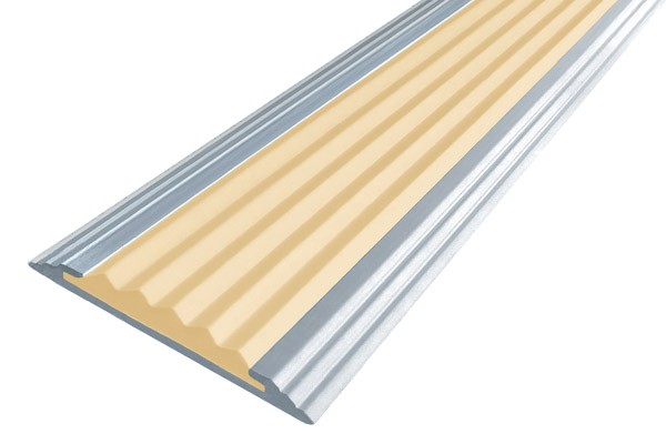 Противоскользящая полоса-порог Стандарт 40 мм анодированная матовый шампань, цвет вставки бежевый 1 метр
