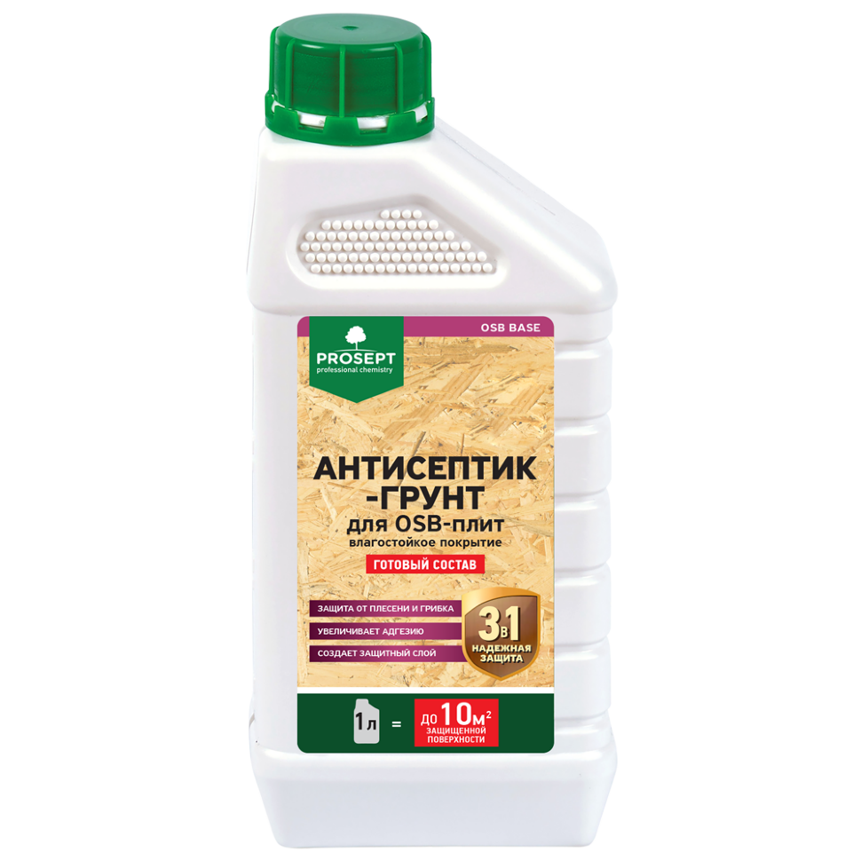 Антисептик-грунт для OSB-плит PROSEPT OSB BASE готовый состав / 1 л (упак. 12 шт)