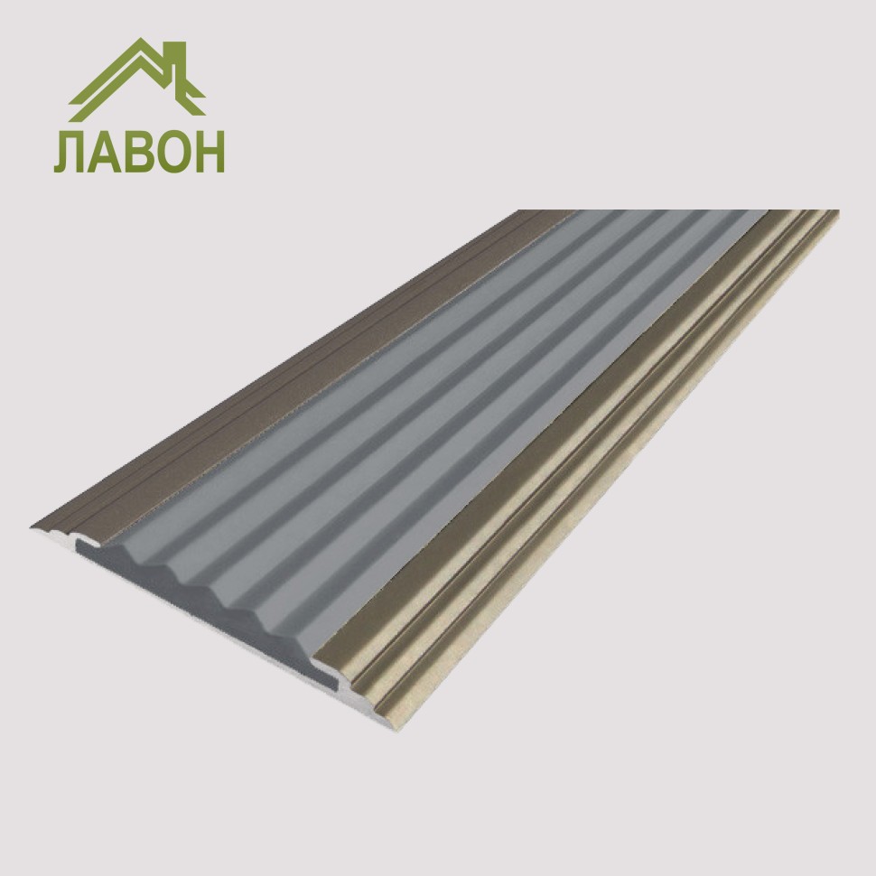 Противоскользящая полоса-порог Стандарт 40 мм анодированная матовый шампань, цвет вставки серый 1 метр