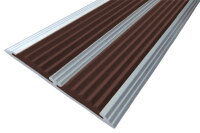 Алюминиевая окрашенная полоса с двумя вставками против скольжения 70 мм/5,5 мм глянцевый черный цвет вставки темно-коричневый 2 метра