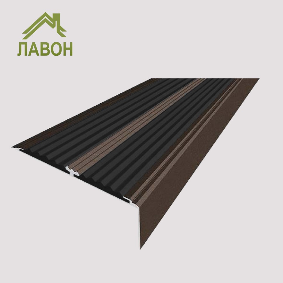 Анодированный угол-порог с двумя вставками против скольжения 70 мм/5,5 мм/22,5 мм матовый коньяк, цвет вставки черный 1,5 метра