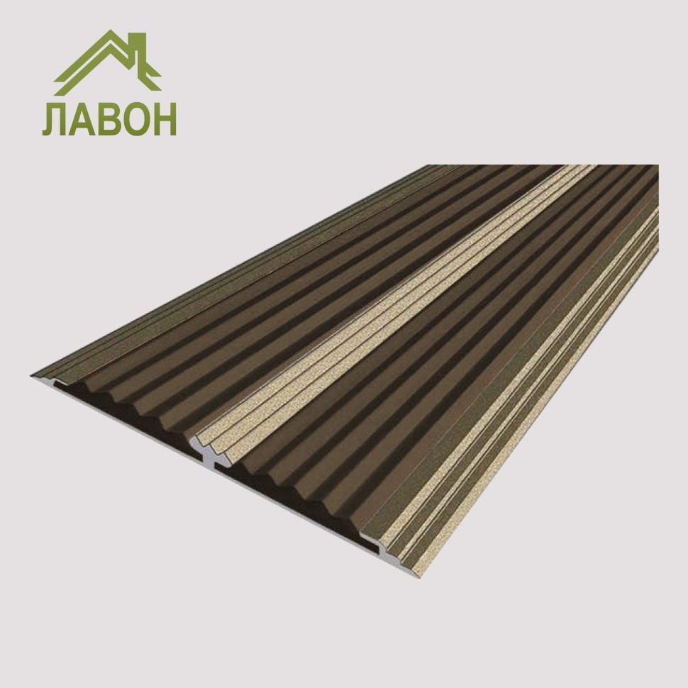 Анодированная полоса с двумя вставками против скольжения 70 мм/5,5 мм 1,5 метра матовая шампань, цвет вставки коричневый