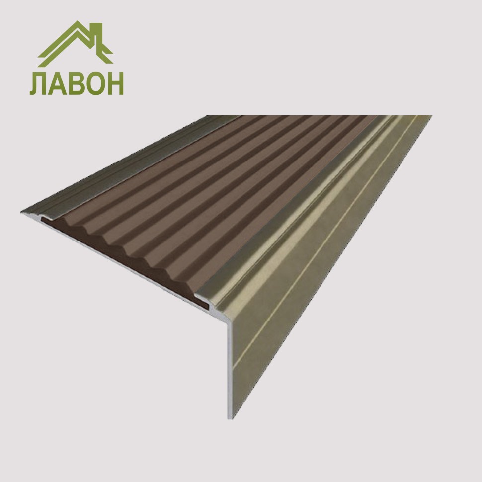 Анодированный алюминиевый угол-порог Премиум 50 мм матовый шампань, цвет вставки коричневый 2 метра