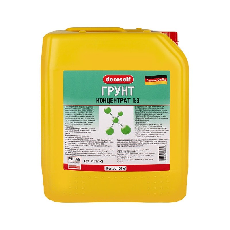 Грунтовка-концентрат 1:3 Pufas Decoself укрепляющая, мороз. (10 л)