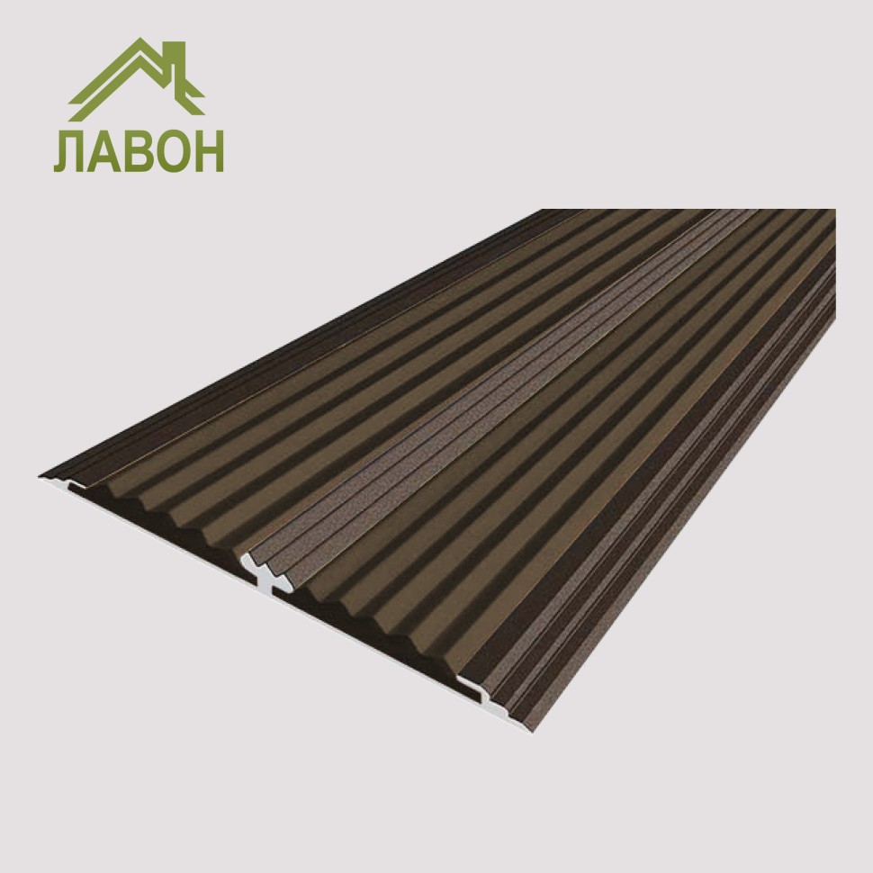 Анодированная полоса с двумя вставками против скольжения 70 мм/5,5 мм 1,5 метра матовая коньяк, цвет вставки коричневый