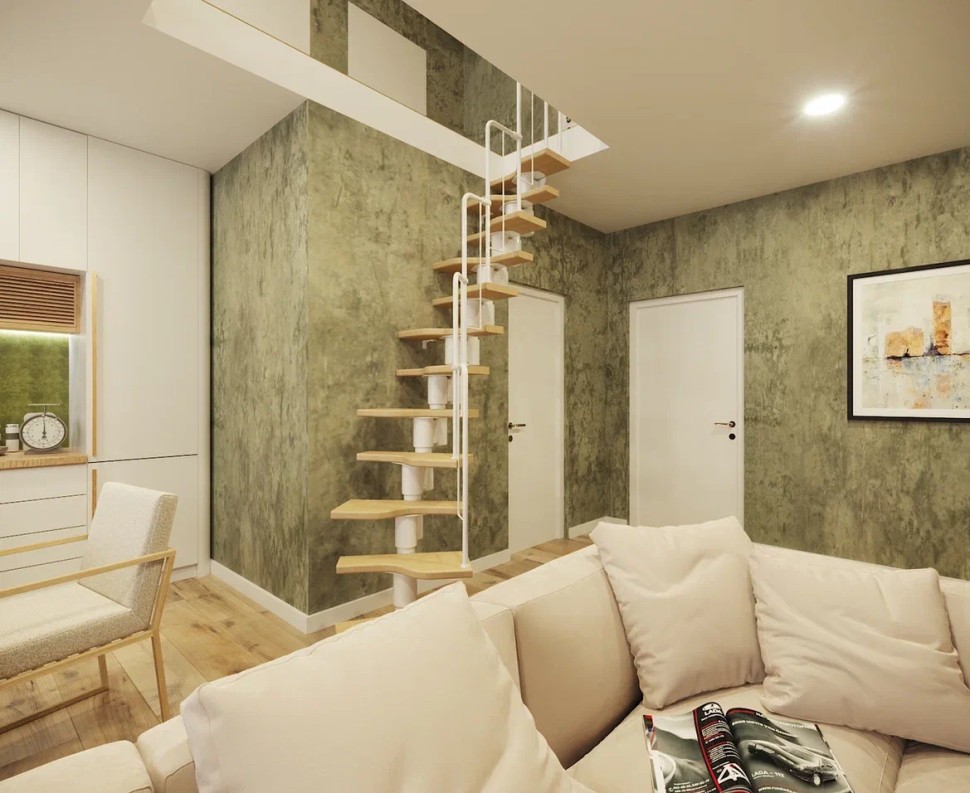 Поворотная модульная лестница Гусиный шаг LOFT White 600 мм. Береза мультиплекс, высота 2600–3250 мм