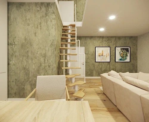 Поворотная модульная лестница Гусиный шаг LOFT White 600 мм. Береза мультиплекс, высота 2800–3500 мм