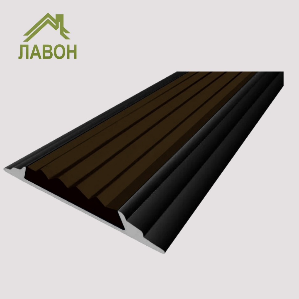Алюминиевая окрашенная полоса 46 мм 1 метр черный глянец, цвет вставки тёмно-коричневый