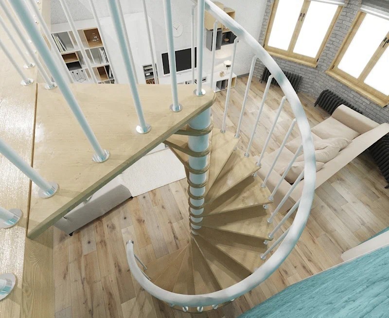 Винтовая лестница Spiral White D120, левая. Проём 1230×1230 мм, высота 2520–2760 мм. Дуб сращенный.