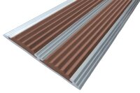 Алюминиевая окрашенная полоса с двумя вставками против скольжения 70 мм/5,5 мм глянцевый белый, цвет вставки коричневый 2 метра