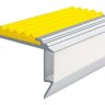 Алюминиевый анодированный накладной угол-порог GlowStep-45 с светодиодной подсветкой 45 мм 2 метра матовое серебро, цвет вставки желтый